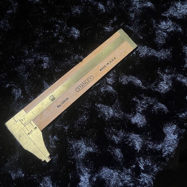 VINTAGE STANLEY BRASS & WOOD 5" RULER POCKET SLIDE CALIPER RULER No 136 1/2