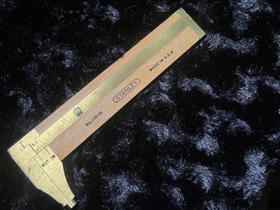 VINTAGE STANLEY BRASS & WOOD 5" RULER POCKET SLIDE CALIPER RULER No 136 1/2
