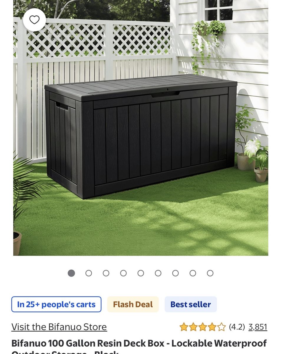 Bifanuo 100 Gallon Resin Deck Box - Lockable Waterproof Outdoor Storage, Black