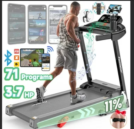Famistar 3.7HP Folding Treadmill for Home w/ APP Control, 300lbs Capacity, Adjustable Incline, 64+7 Programs, Bluetooth Speakers