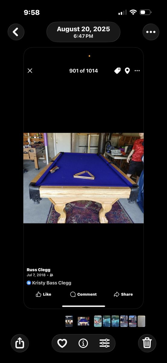 Wooden Pool Table with Blue Felt and Accessories