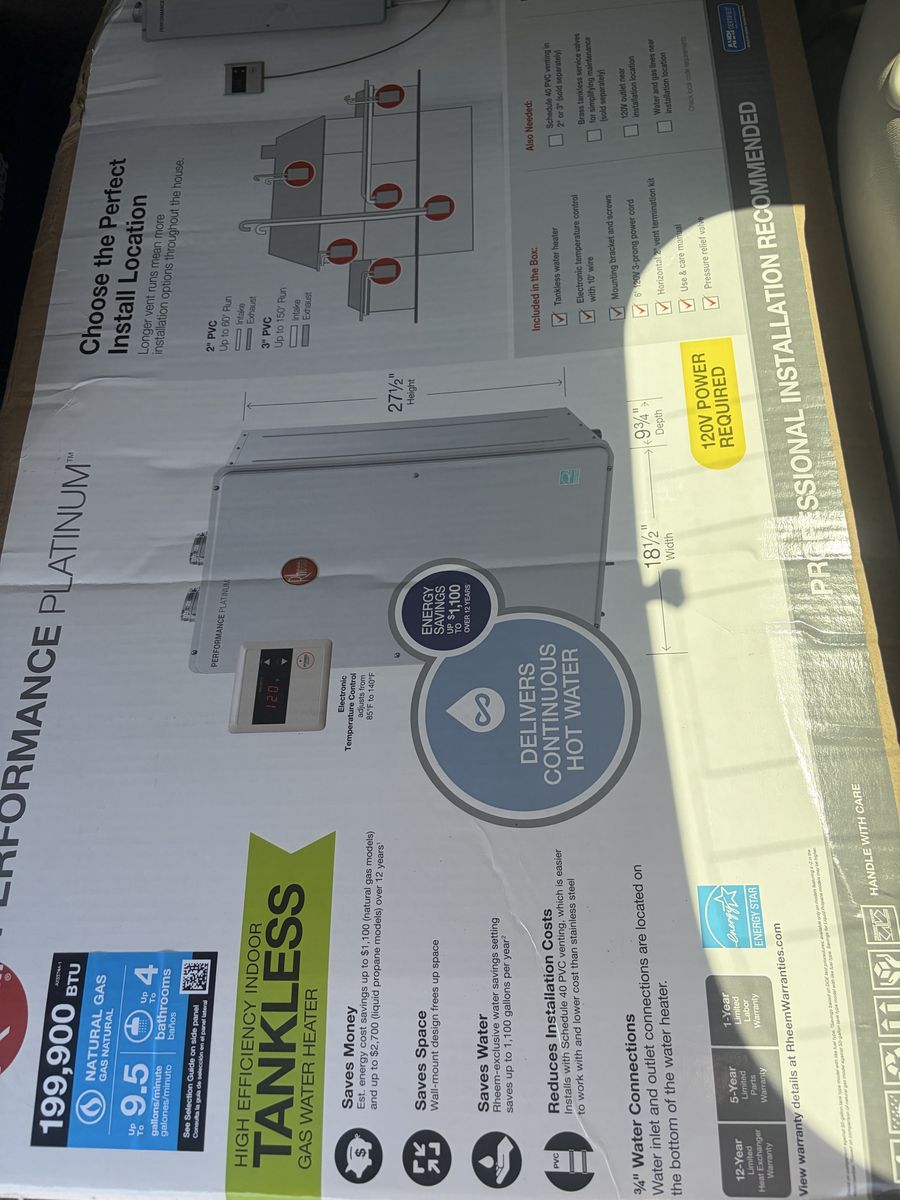 Rheem Performance Platinum High Efficiency Indoor Tankless Gas Water Heater (199,900 BTU)