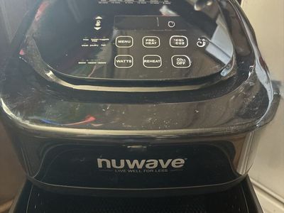 Assorted plate and bowl sets, NuWave fryer, Hamilton Beach Toaster oven.