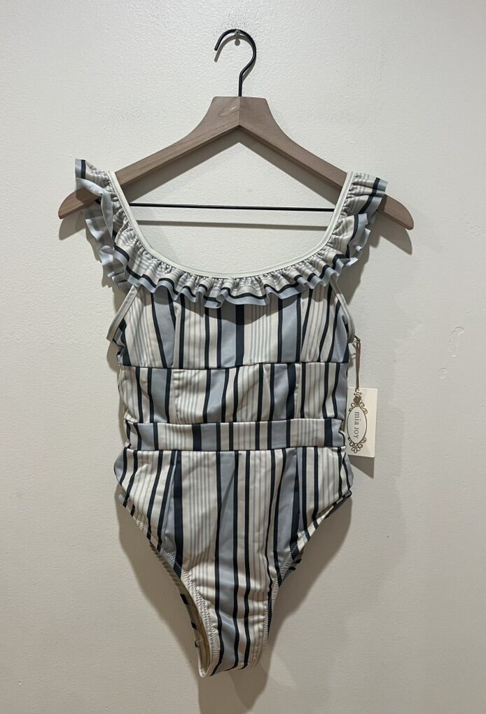 NWT Mia Joy Evie Blue and Beige Striped Swimsuit