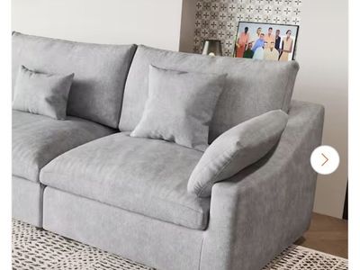 Upholstered Cloud Couch Sectional 1-Seat Down Filled Sofa in Gray (L Side Modular)