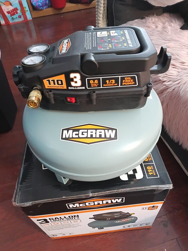 McGraw 3 Gallon Light-Duty Portable Air Compressor 110 PSI Oil-Free for Home & Auto