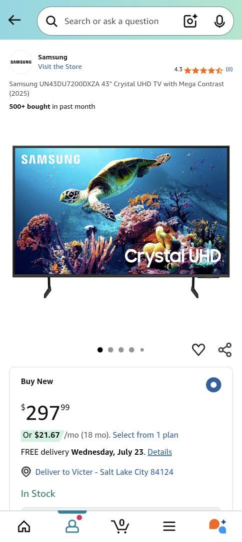 Samsung UN43DU7200 43" Crystal UHD TV