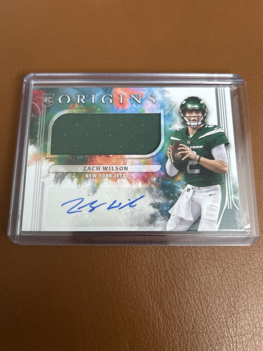 BYU Rookie Auto Panini Origins Zach Wilson Rookie Card Autograph Relic New York Jets RC Football  NFL GAME USED JERSEY Card