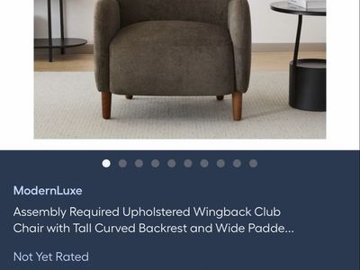 ModernLuxe Upholstered Wingback Club Chair with Tall Curved Backrest, Brown, 33" H