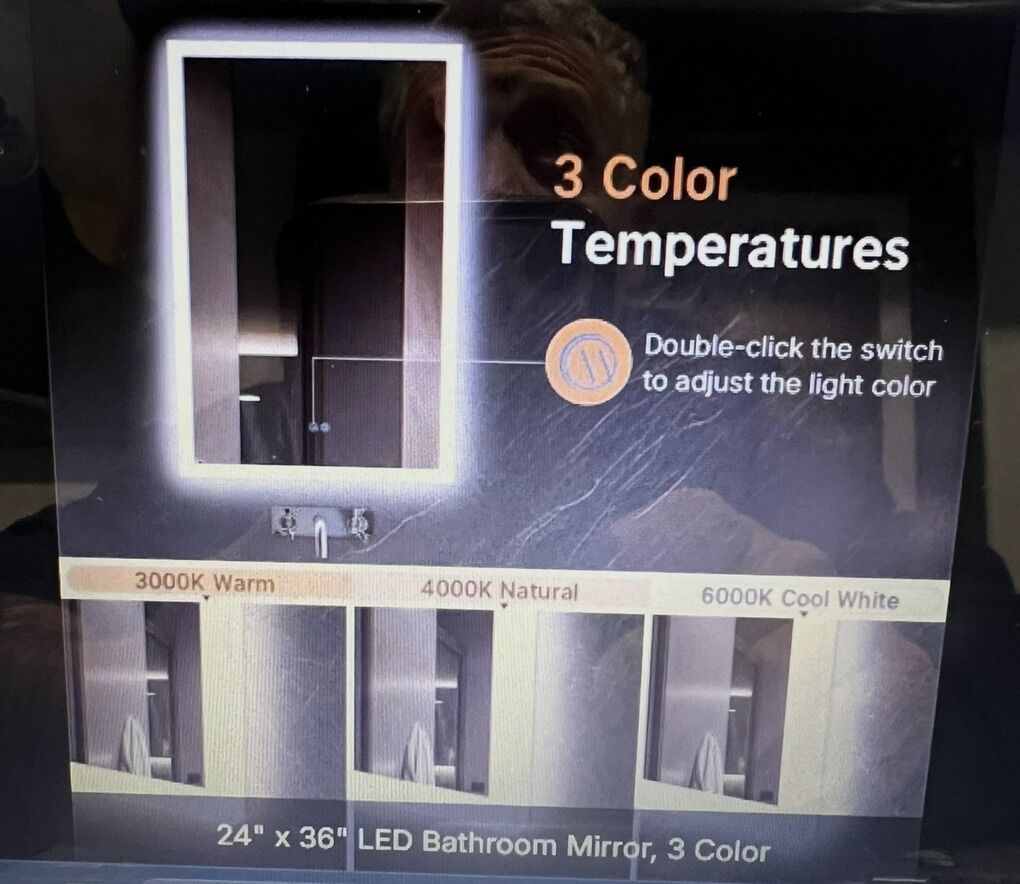 24 x 36 LED Bathroom Mirror, 3 Color