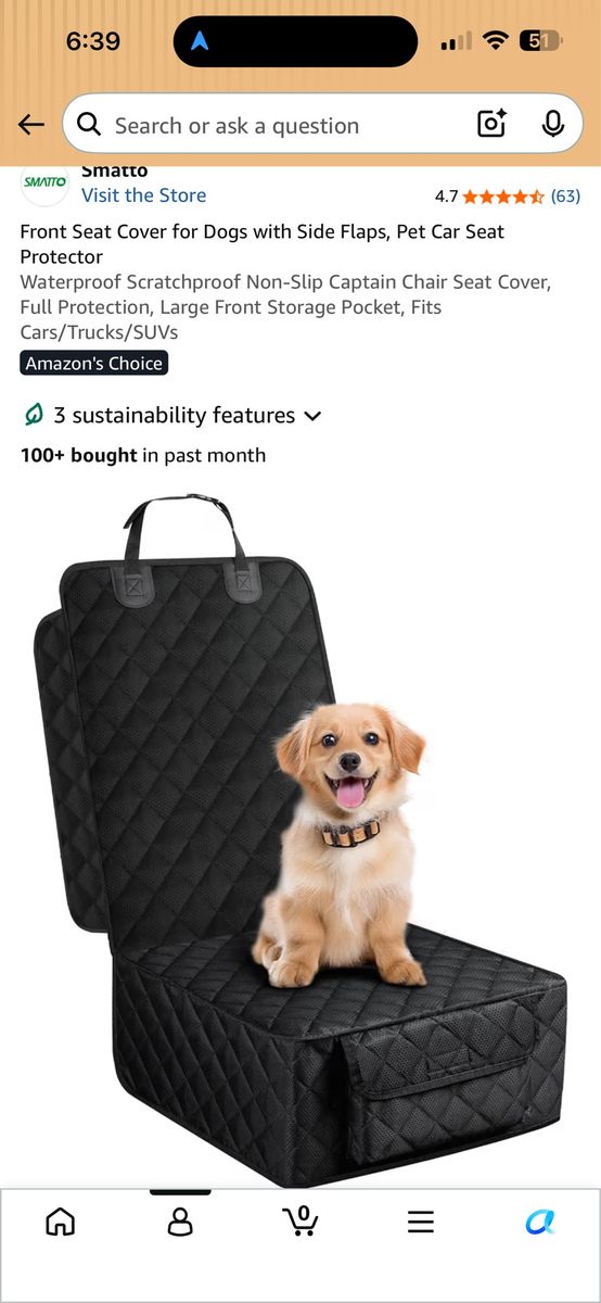 Smatto Universal Waterproof Pet Car Seat Cover w/ Side Flaps & Storage Pocket