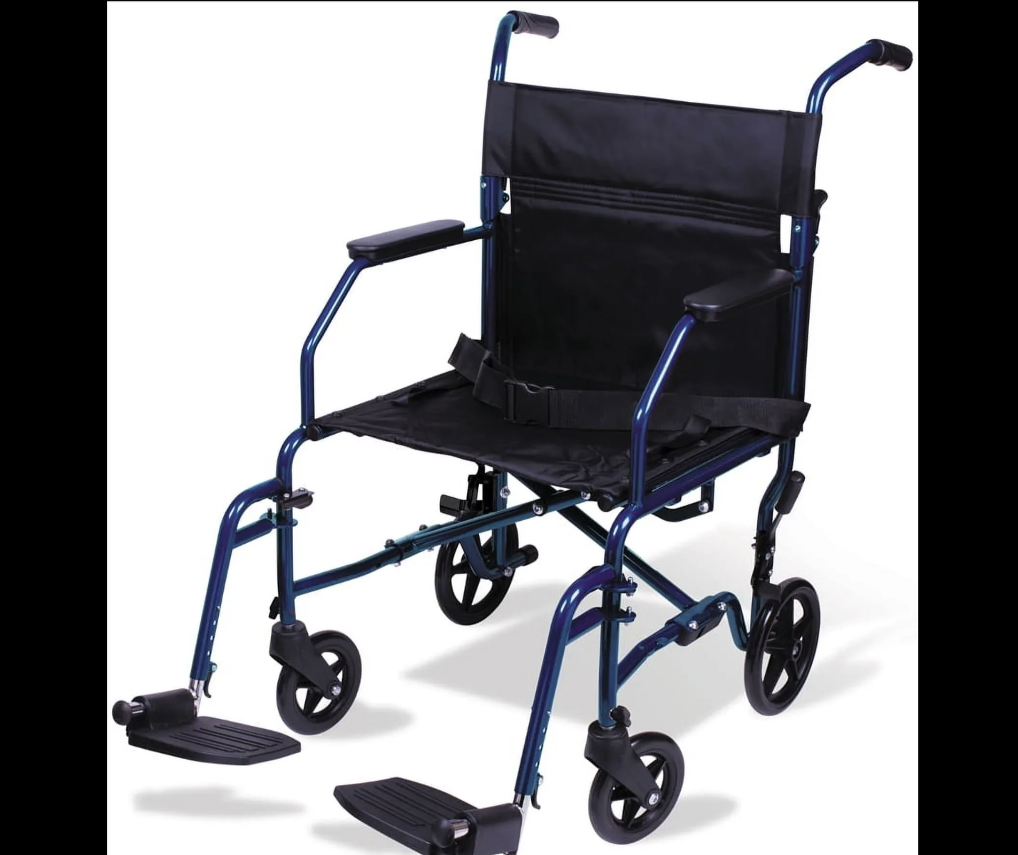 New in Box Steel Transport Chair with 19" Seat, Swing-Away Footrests, Blue, 300 lb Weight Capacity