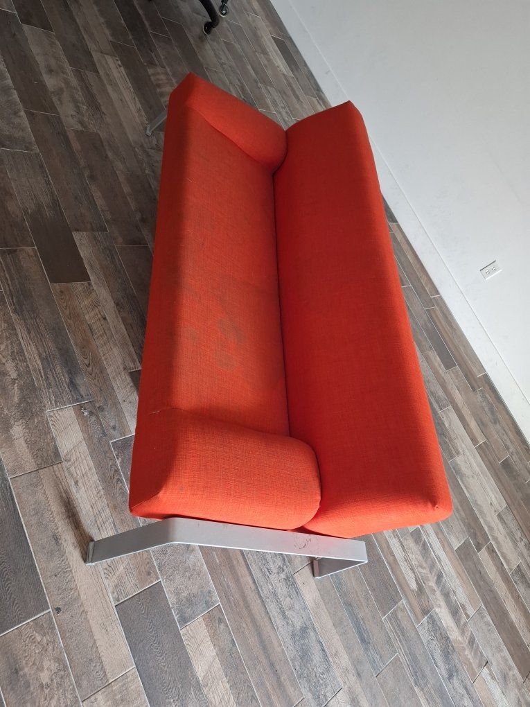 Modern Orange Fabric Loveseat Sofa Couch with Metal Base