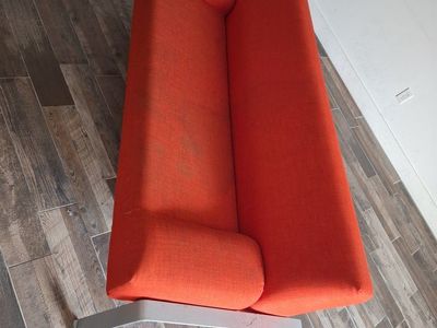 Modern Orange Fabric Loveseat Sofa Couch with Metal Base