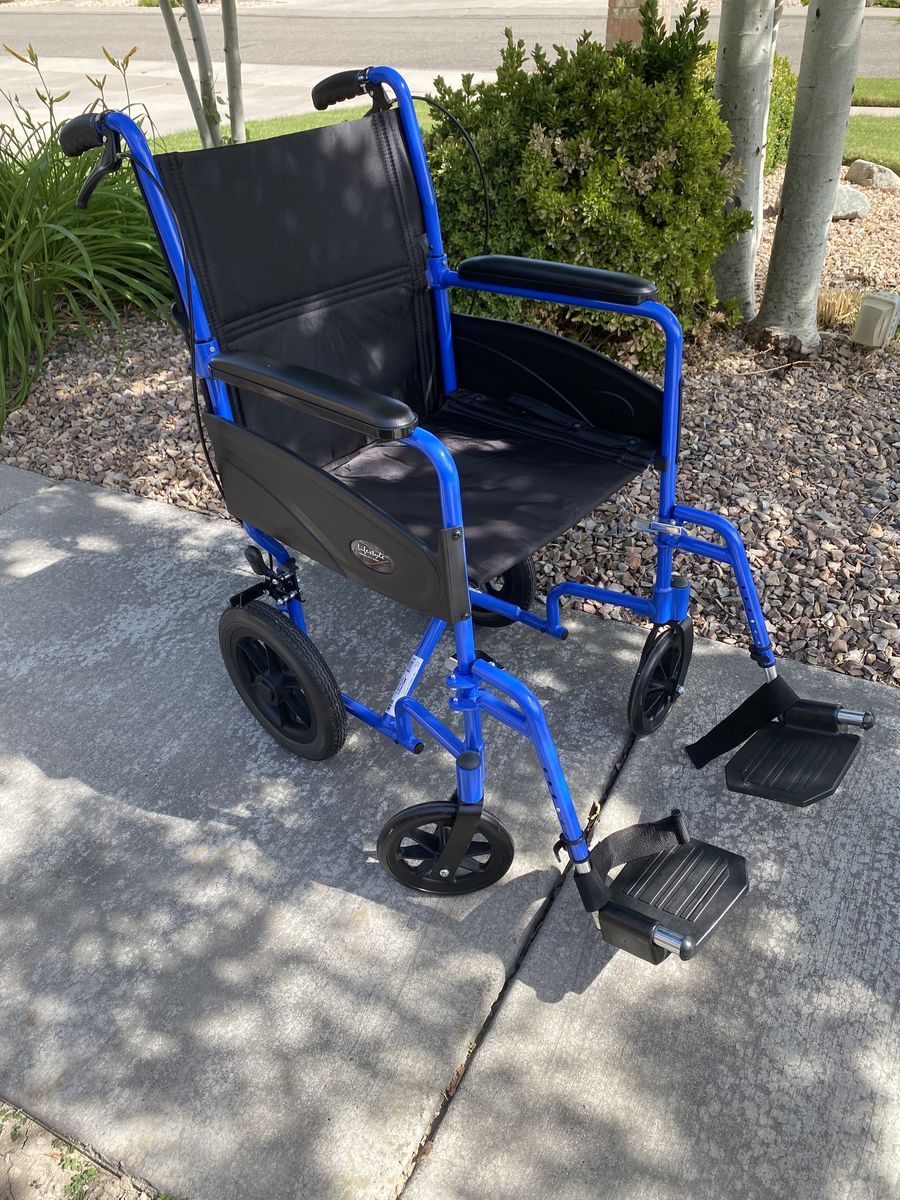 Lifestyle Mobility Aids 19" Aluminum Companion Wheelchair/Transporter 12" Back Wheels, Blue, 300 lb Weight Cap - C PIX