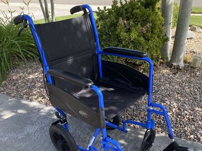 Lifestyle Mobility Aids 19" Aluminum Companion Wheelchair/Transporter 12" Back Wheels, Blue, 300 lb Weight Cap - C PIX