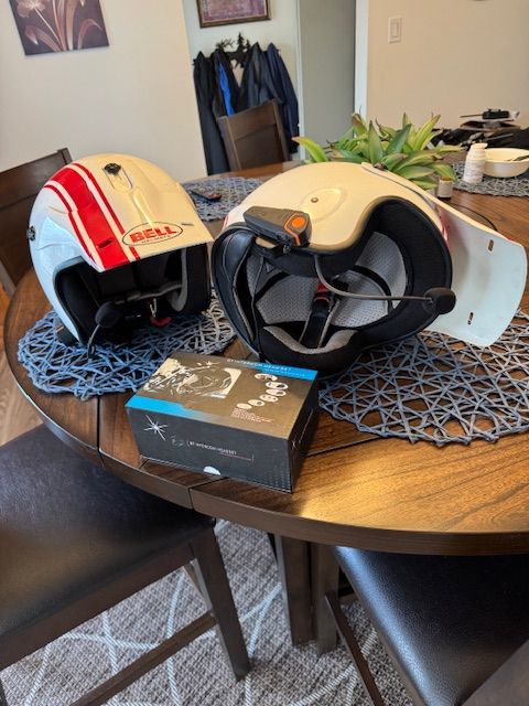 2 x Bell Motorcycle helmets with visors and full intercom system--$250 complete