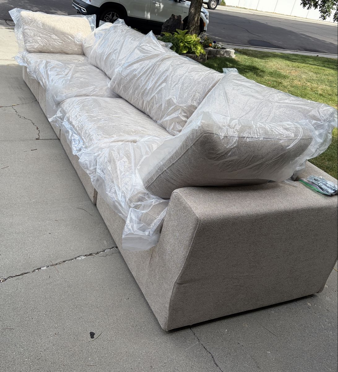 Spacious Beige Fabric Sectional Sofa - Modern Design, Excellent Condition