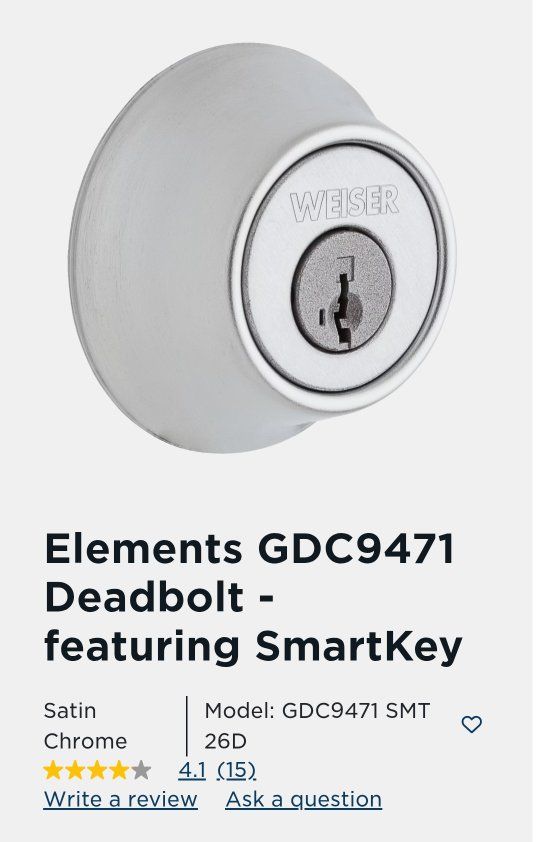 Weiser Deadbolt Lock w/Smartkey Technology
