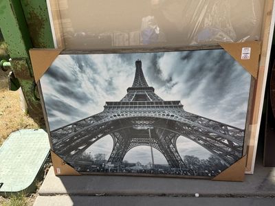 Large Black & White Eiffel Tower Wall Art Decor Framed Print, Paris Theme