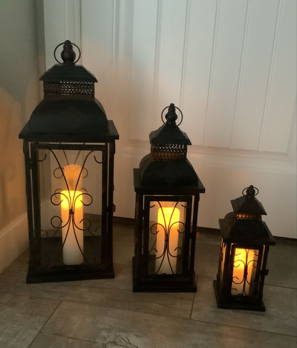 Set of 3 Decorative Metal Lanterns with LED Candles