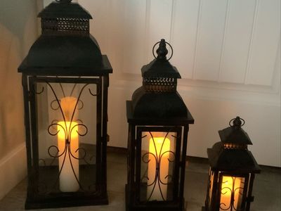 Set of 3 Decorative Metal Lanterns with LED Candles