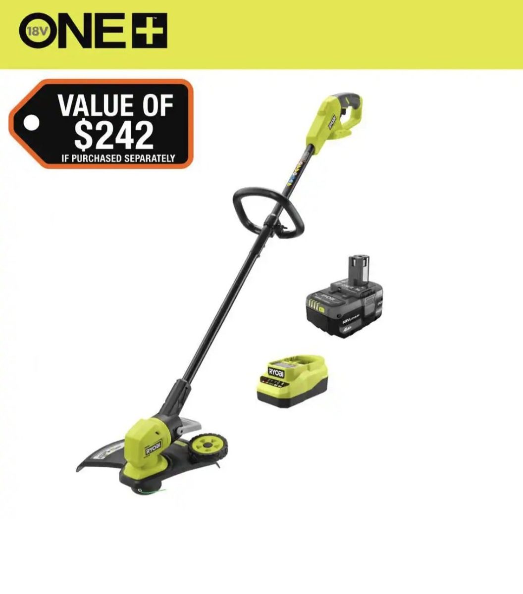 RYOBI
ONE+ 18V 13 in. Cordless Battery String Trimmer/ Lawn Edger with 4.0 Ah Battery and Charger. Brand New