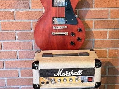 2008 Gibson Les Paul Studio Electric Guitar, Red Finish, Marshall Silver Jubilee mini stack