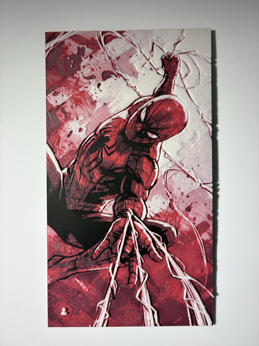 3D Printed Spider-Man Canvas Wall Art - Red & White Comic Book Style Decor