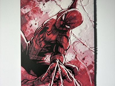 3D Printed Spider-Man Canvas Wall Art - Red & White Comic Book Style Decor