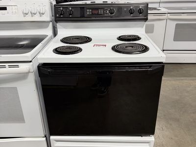 GE Electric Range Stove White & Black 4-Burner Coil Top Oven