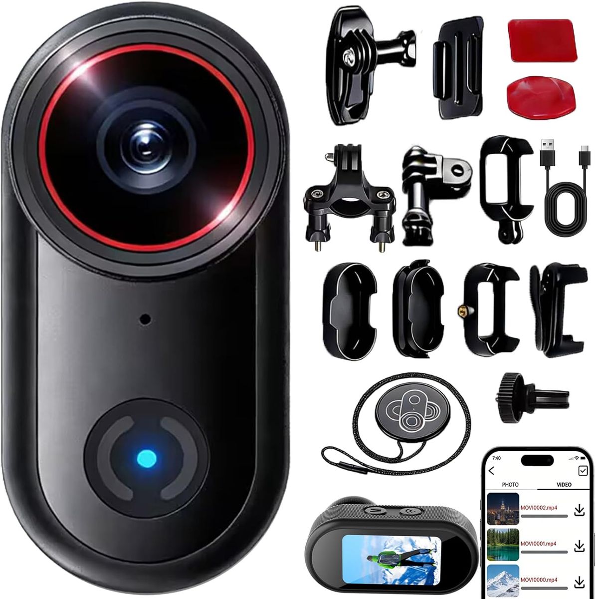 NEW 4k Sports Action Camera, Mini with Audio and Video Recording, Wearable Action Body Cam, Thumb Size POV (1 GB)