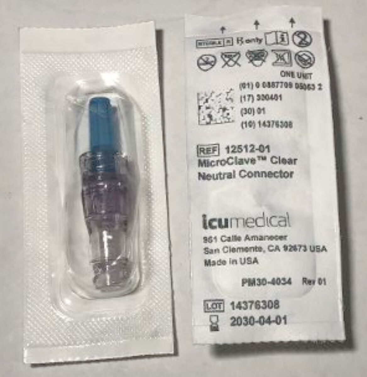 ICU Medical 12512-01 Microclave Clear Neutral Connector Case of 100, Exp. 2030-04-01