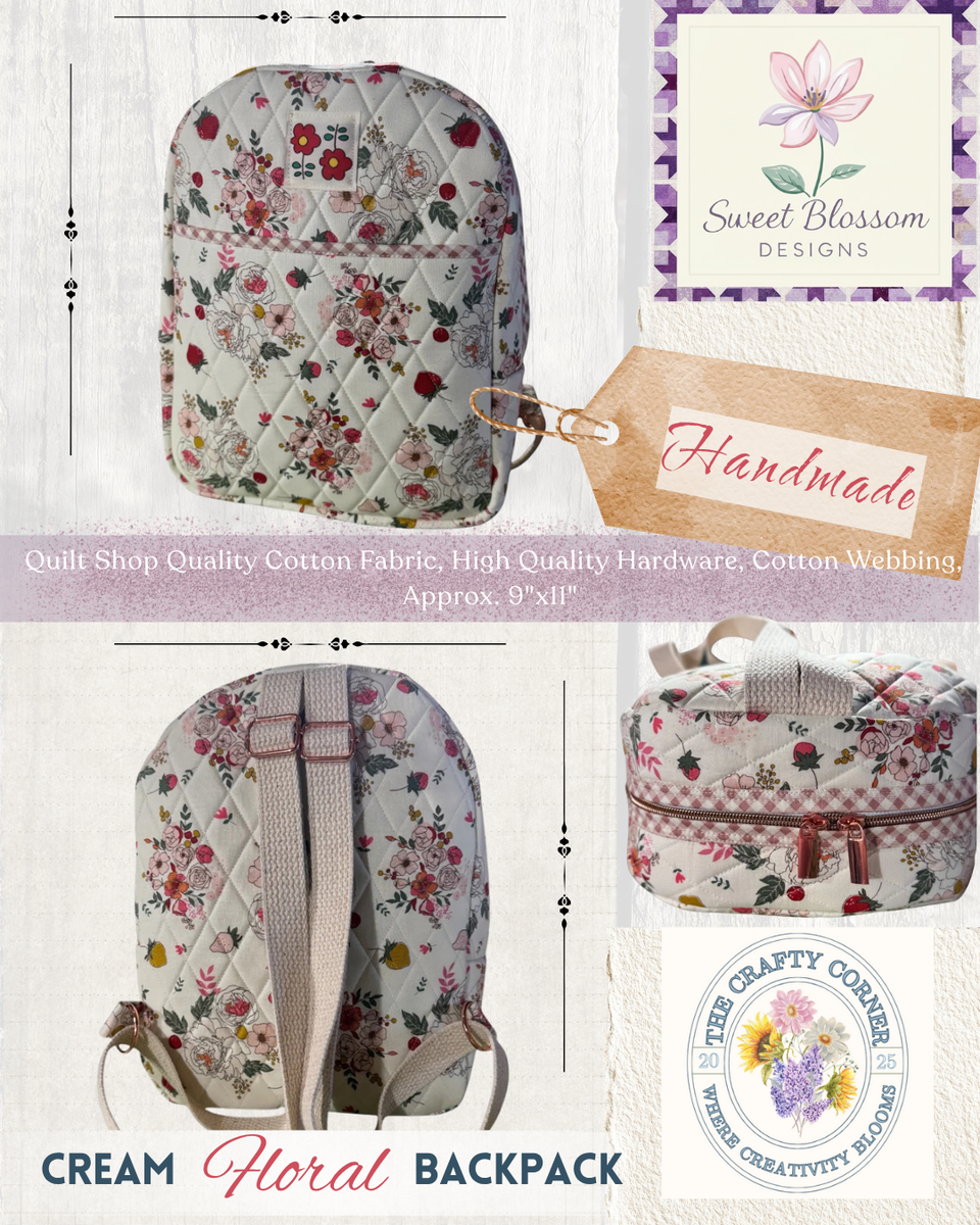Cream Floral Quilted Backpack