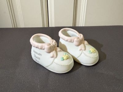Vintage Ceramic Baby Booties Figurines 'Heaven Bless You' Pair