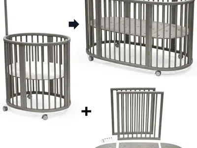 Stokke Sleepi 3-in-1 Sleepi Crib/Bed & Mattress(es) in Hazy Grey, Converts to Toddler Bed
