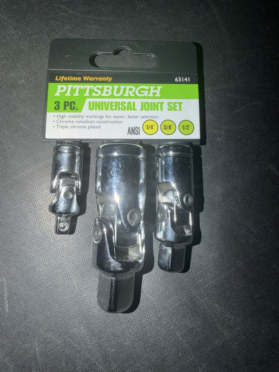 Pittsburgh 3-Piece Universal Joint Set - 1/4", 3/8", 1/2" Chrome Vanadium