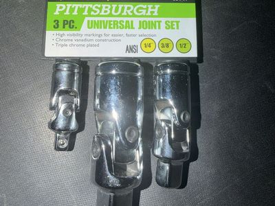 Pittsburgh 3-Piece Universal Joint Set - 1/4", 3/8", 1/2" Chrome Vanadium