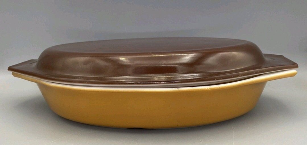 Vintage Pyrex  Divided Casserole Dish with Brown Opal Lid