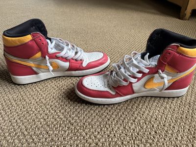 Nike Air Jordan 1 Mid Crimson Tint White Yellow Athletic Sneakers - Men's Size 12