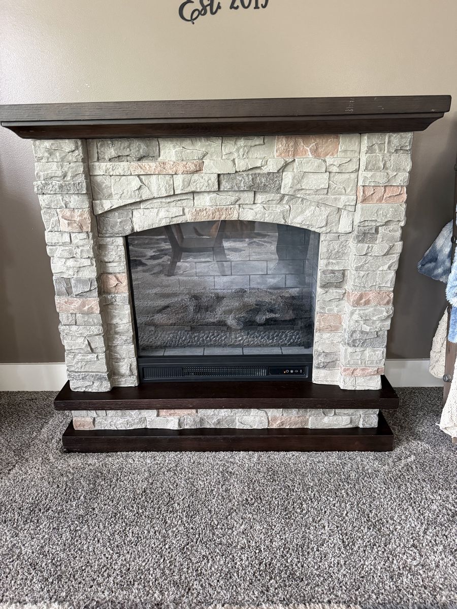Electric Fireplace with Stone Mantel - Realistic Flame Effect, 45" W x 40" H