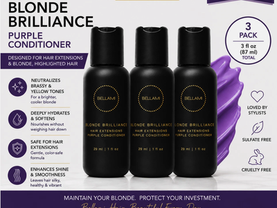 Bellami Blonde Brilliance Purple Conditioner 3-Pack Travel Size 1oz Extensions