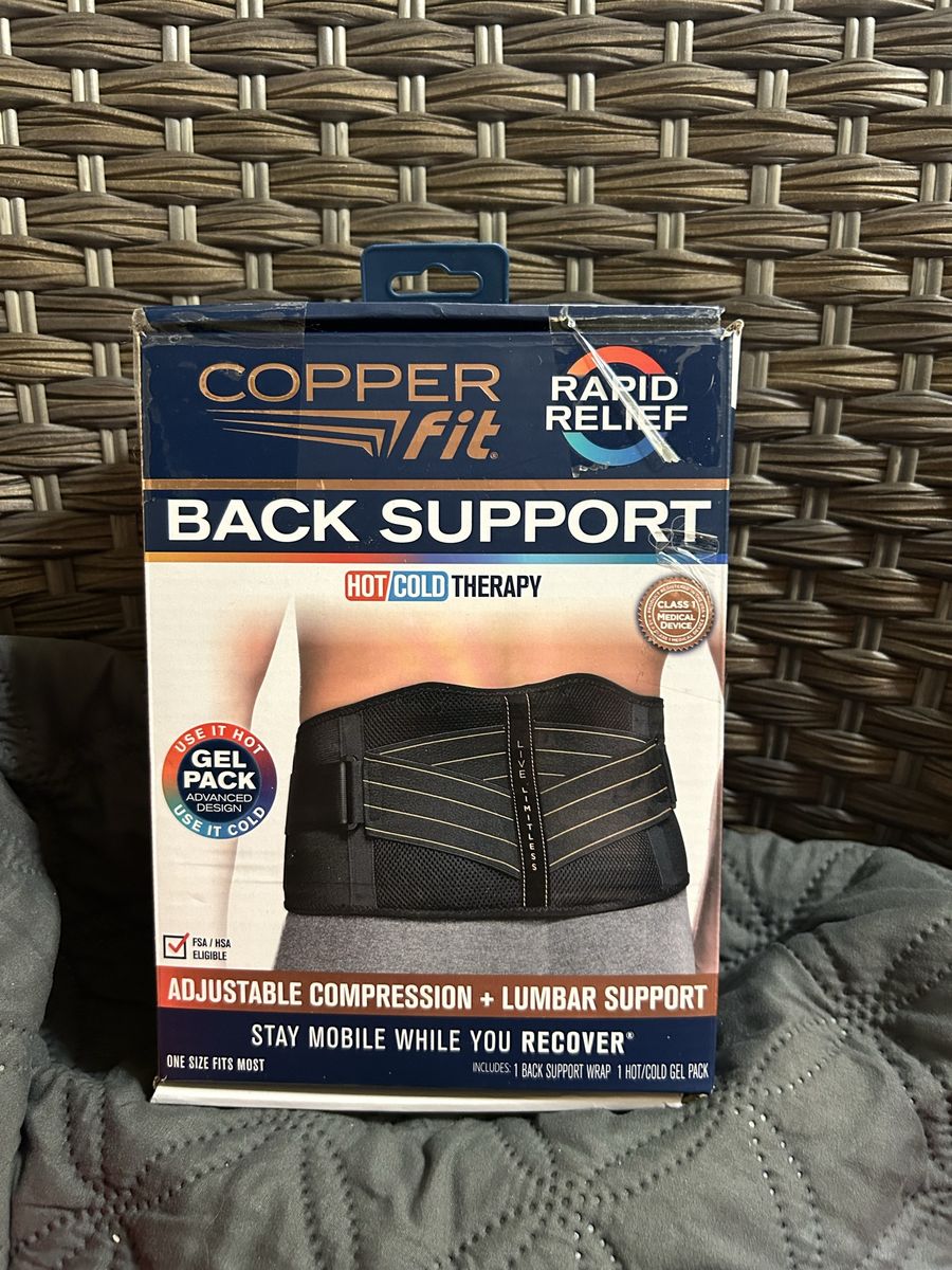 Copper Fit Rapid Relief Back Support with Hot/Cold Gel Pack, Adjustable Compression, Lumbar Support Cash Only Please