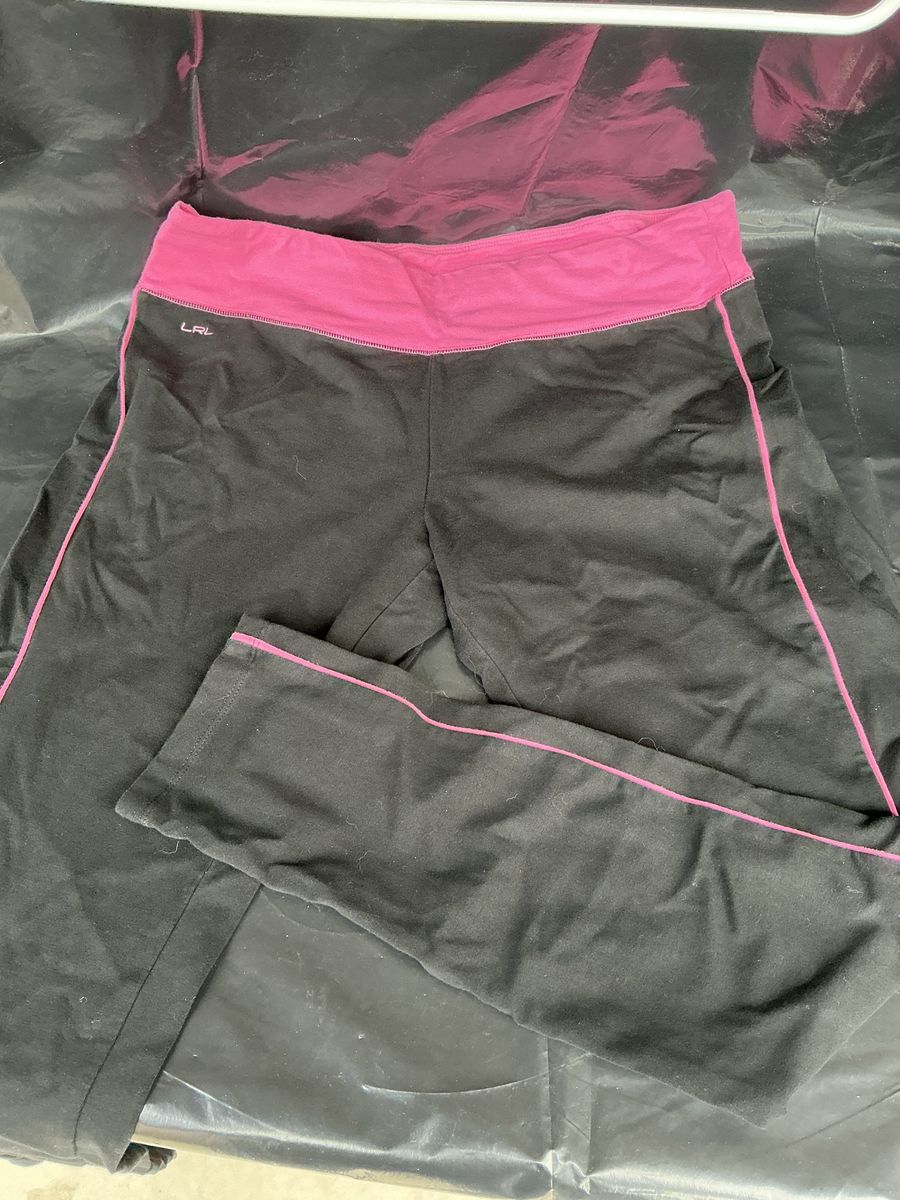 Lauren Ralph Lauren Women's Black & Pink Athletic Pants Size L with Zipper Pocket