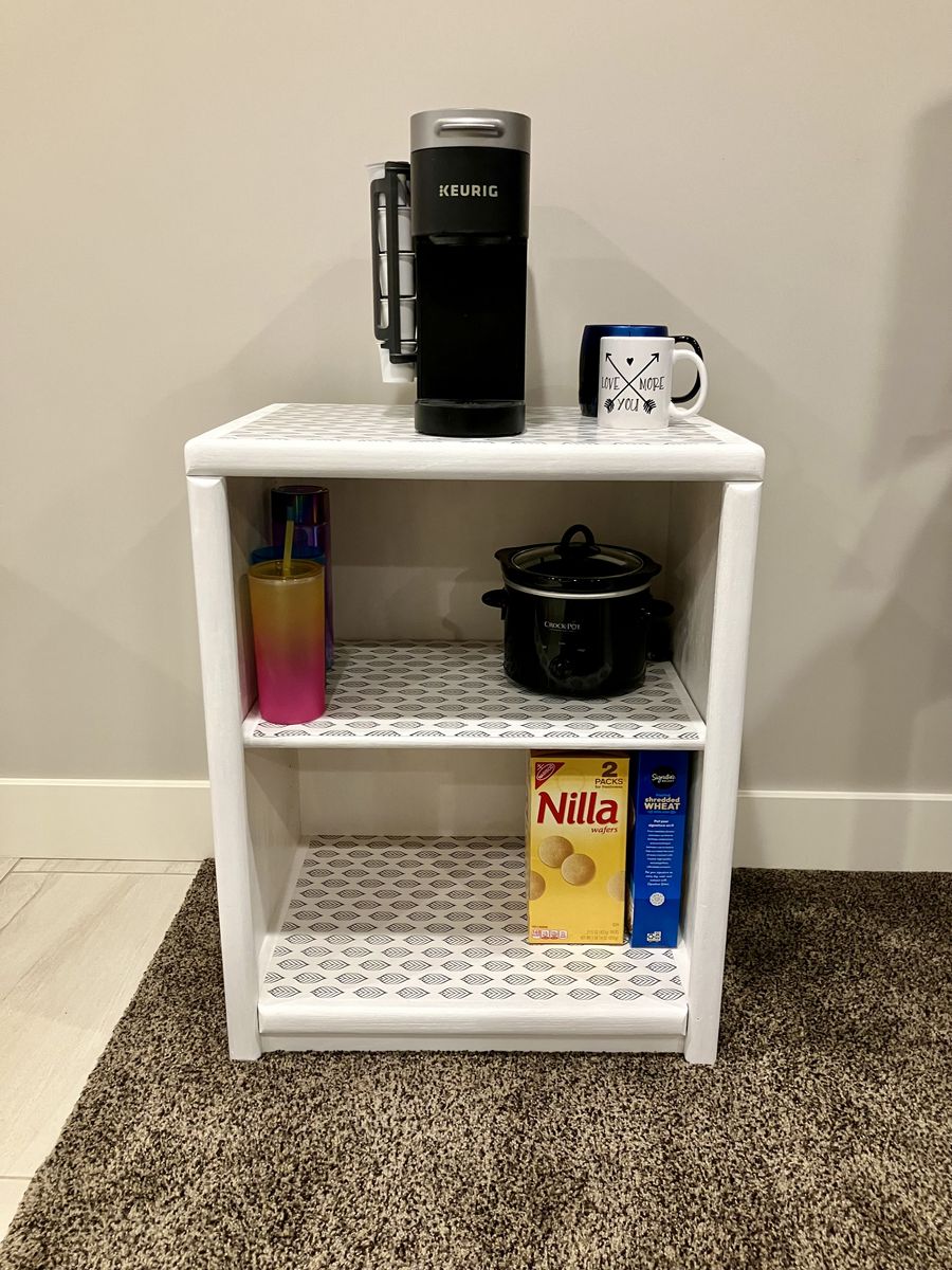 White Wood Storage Shelves / Side Table with 1 Adjustable Shelf