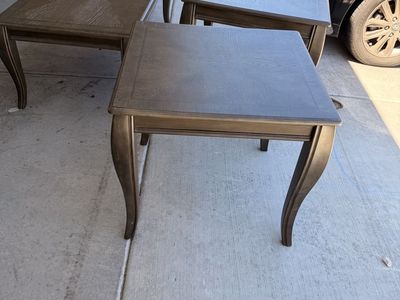 Set of 3 Wooden Coffee Table & End Tables - Dark Finish, Cabriole Legs