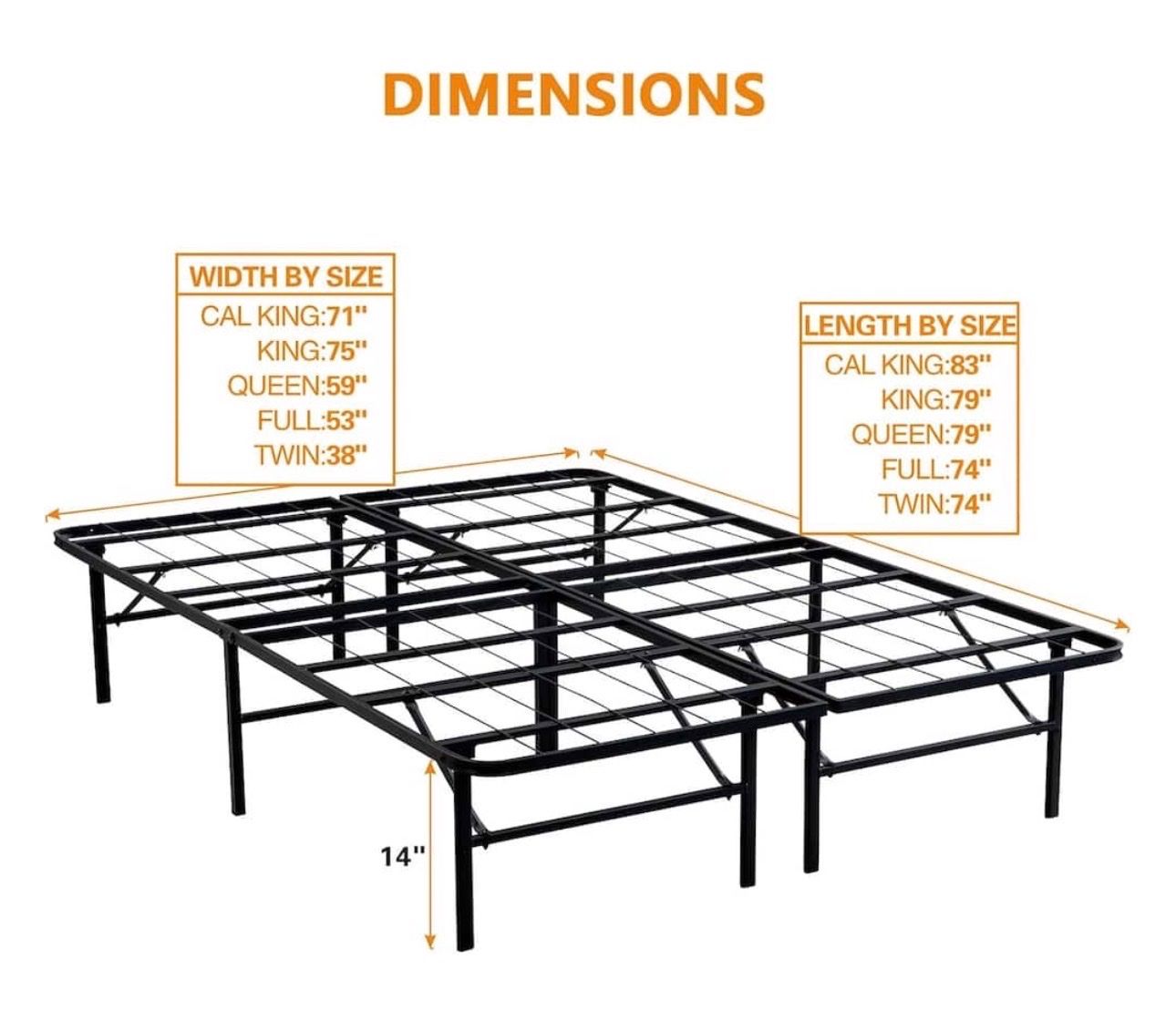 Brand new Black Metal Platform Bed Frame, King Size, No Box Spring Needed, 14" Height
