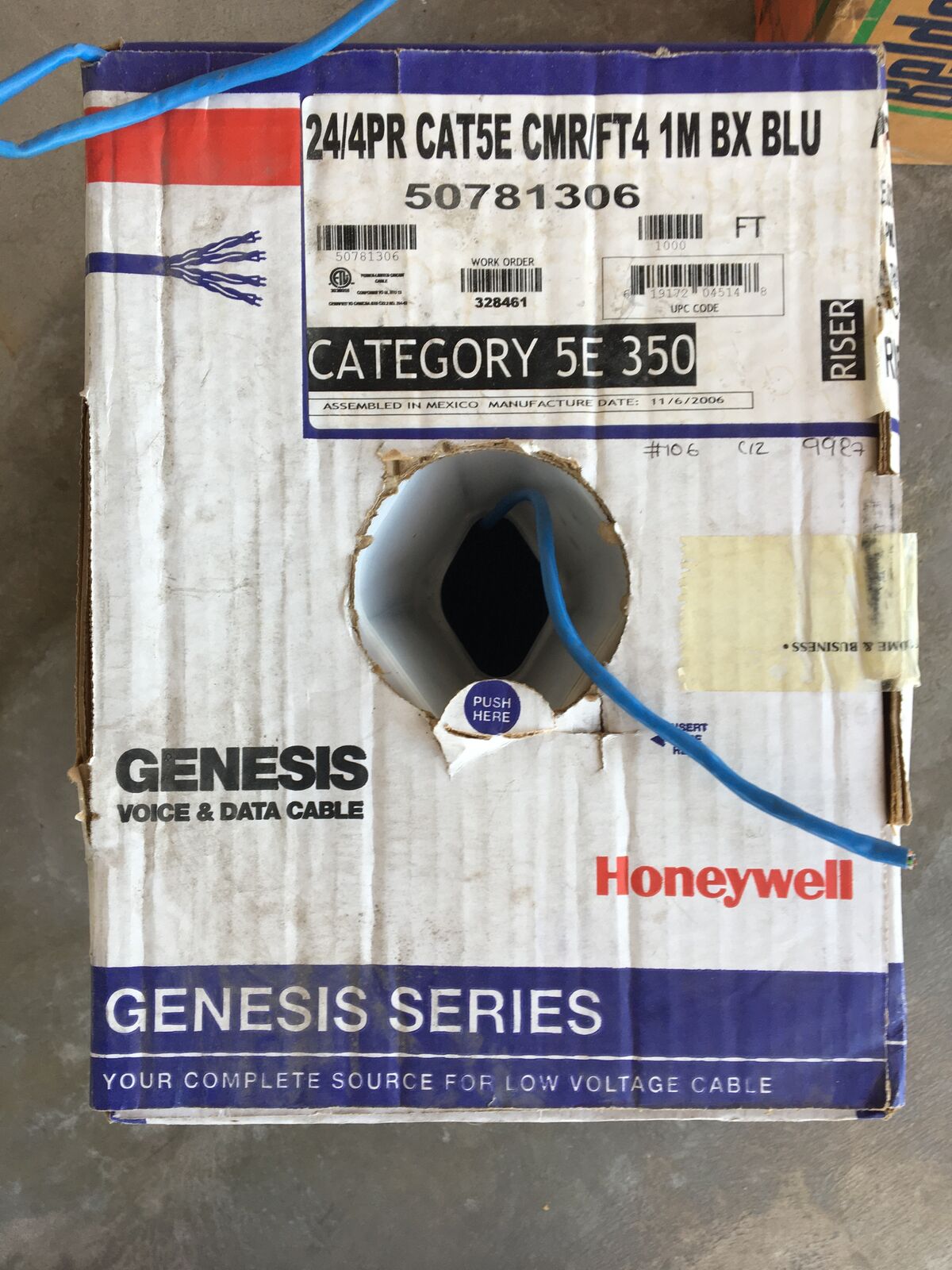 500 feet 24/4PR CAT5E CMR/FT 4 1M BX Honeywell Genesis Voice and Data Cable Wire