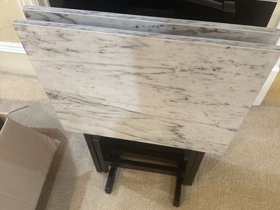 Faux Marble Folding TV Tray Tables Set of 4 with Storage Stand - Dark Espresso Wood Base