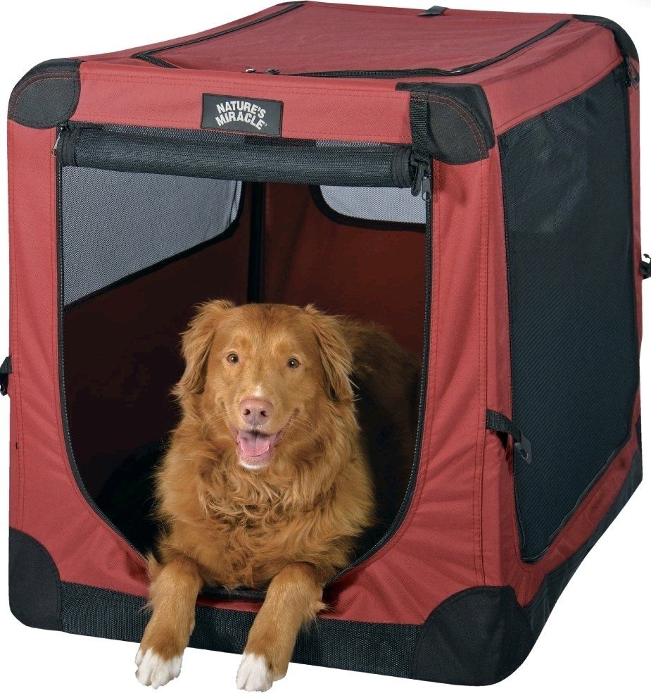 Nature's Miracle Large Port-A-Crate 36" Soft Pet Crate Portable Camping Red Nylon Mesh Foldable